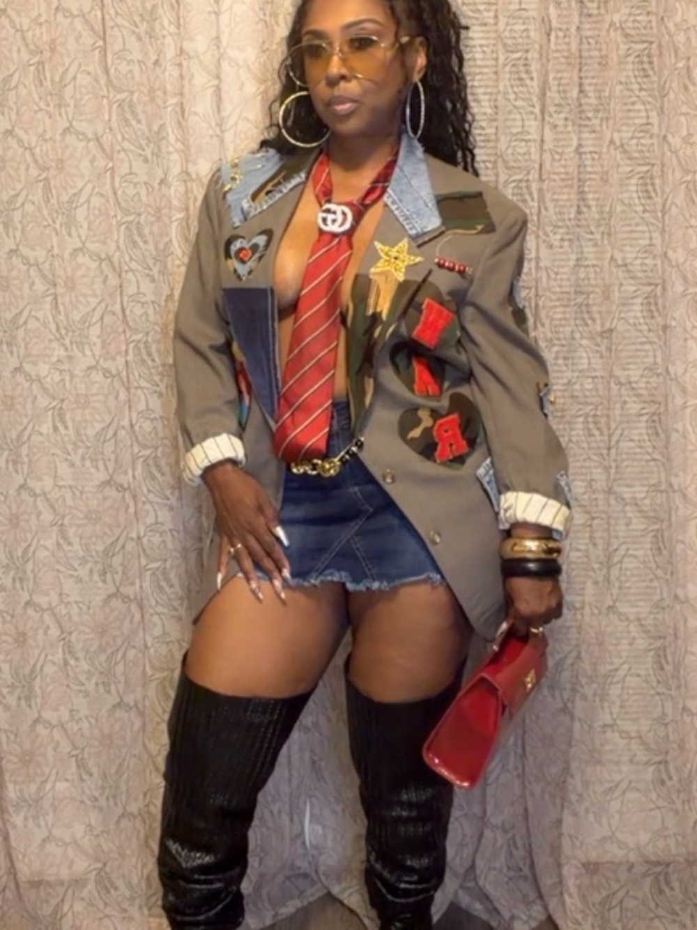 Upcycled Dior Patchwork Brown Blazer with Camouflage & Denim Accents - Picture 4 of 12